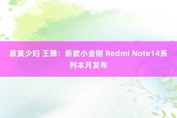 寂寞少妇 王腾：新款小金刚 Redmi Note14系列本月发布