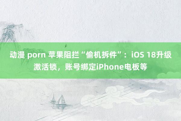 动漫 porn 苹果阻拦“偷机拆件”：iOS 18升级激活锁，账号绑定iPhone电板等