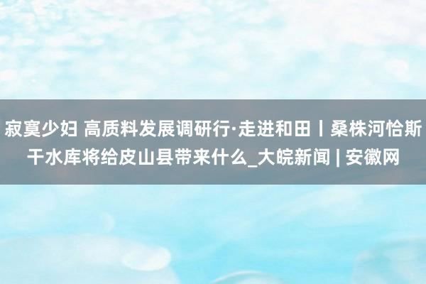 寂寞少妇 高质料发展调研行·走进和田丨桑株河恰斯干水库将给皮山县带来什么_大皖新闻 | 安徽网