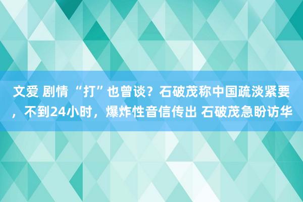 文爱 剧情 “打”也曾谈？石破茂称中国疏淡紧要，不到24小时，爆炸性音信传出 石破茂急盼访华