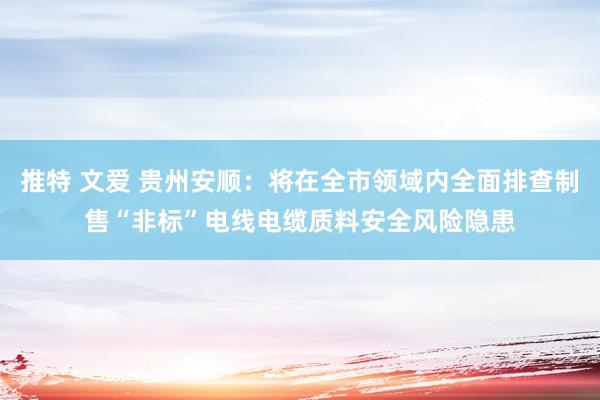 推特 文爱 贵州安顺：将在全市领域内全面排查制售“非标”电线电缆质料安全风险隐患