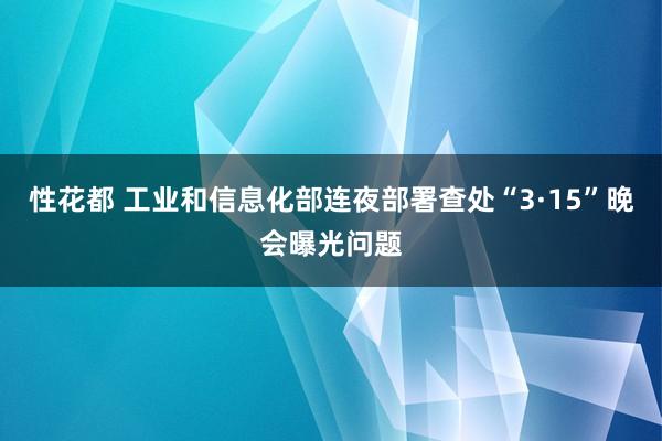 性花都 工业和信息化部连夜部署查处“3·15”晚会曝光问题