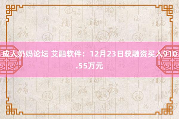 成人奶妈论坛 艾融软件：12月23日获融资买入910.55万元